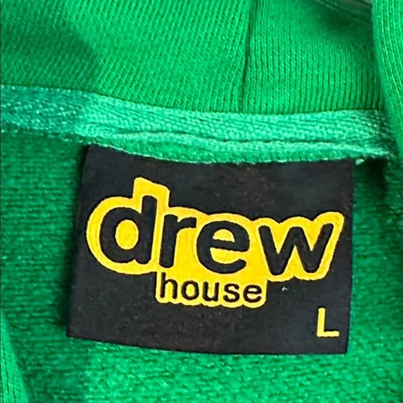 Drew House Green Hoodie With Yellow Smiley Logo Oversized Justin Bieber Size L - Picture 10 of 13